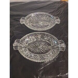 (2) MCM Vintage Anchor Hocking Pressed Glass Crystal Relish Serving Dishes Trays